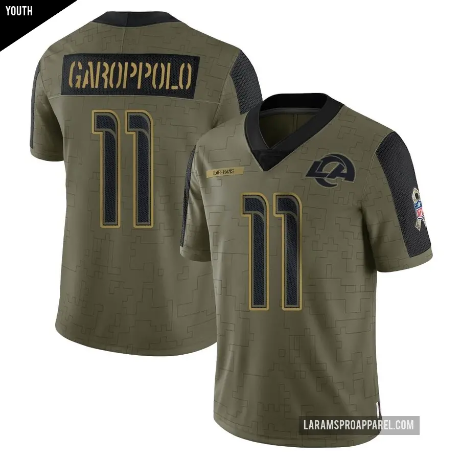 Youth Los Angeles Rams ＃11 Jimmy Garoppolo Olive Limited 2021 Salute To Service Jersey