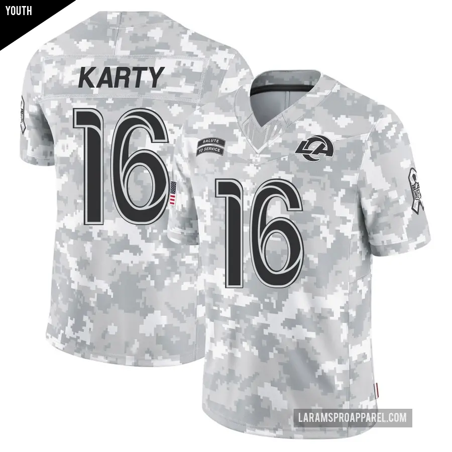 Youth Los Angeles Rams ＃16 Joshua Karty Arctic Camo Limited 2024 Salute to Service Jersey
