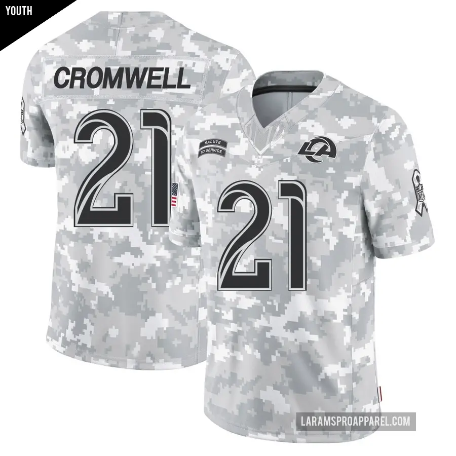 Youth Los Angeles Rams ＃21 Nolan Cromwell Arctic Camo Limited 2024 Salute to Service Jersey