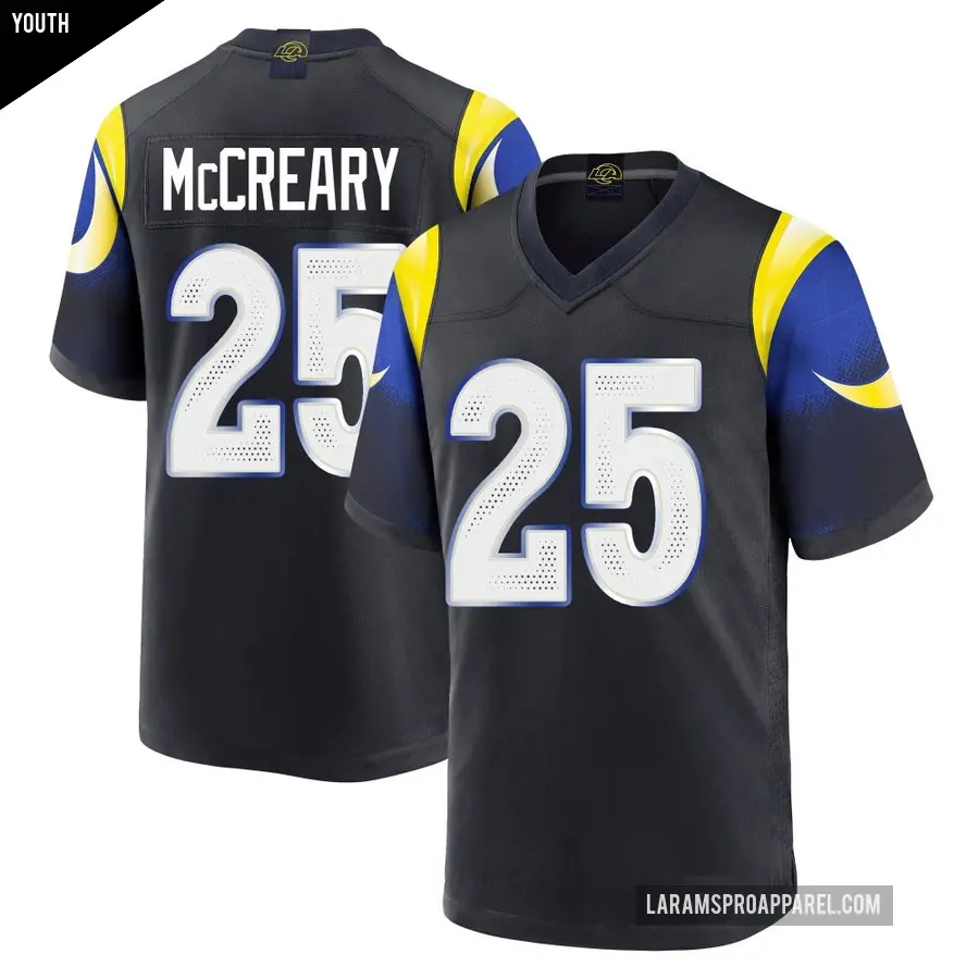 Youth Los Angeles Rams ＃25 Roger McCreary Blue Game Midnight 2025 Rivalries Collection Jersey