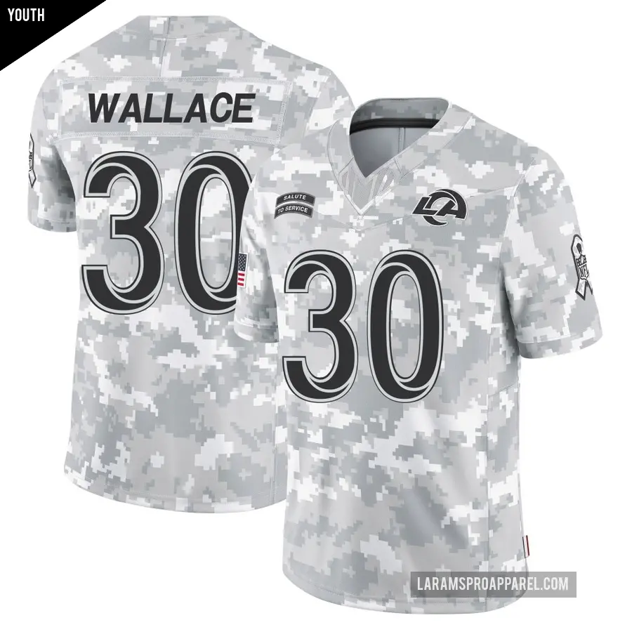 Youth Los Angeles Rams ＃30 Josh Wallace Arctic Camo Limited 2024 Salute to Service Jersey