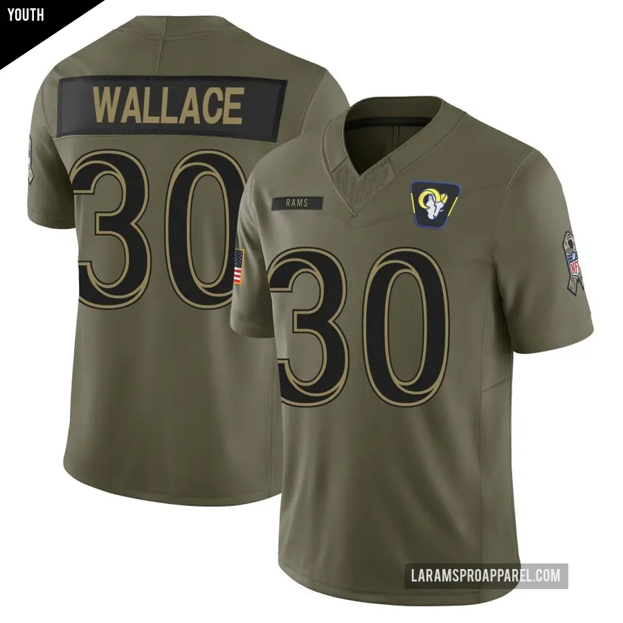 Youth Los Angeles Rams ＃30 Josh Wallace Olive Limited 2025 Salute to Service Jersey
