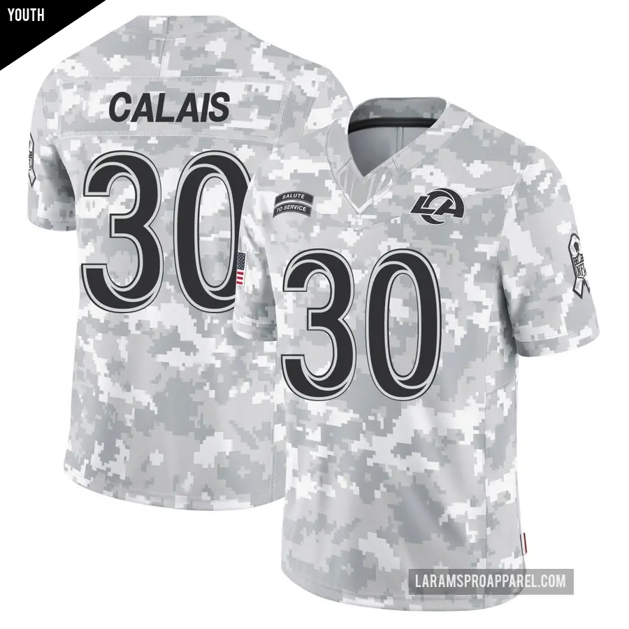 Youth Los Angeles Rams ＃30 Raymond Calais Arctic Camo Limited 2024 Salute to Service Jersey