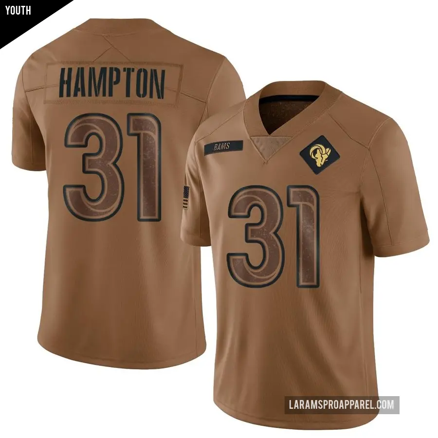 Youth Los Angeles Rams ＃31 Nick Hampton Brown Limited 2023 Salute To Service Jersey