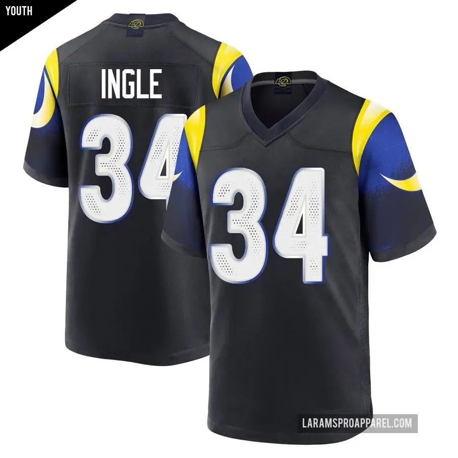 Youth Los Angeles Rams ＃34 Tanner Ingle Blue Game Midnight 2025 Rivalries Collection Jersey