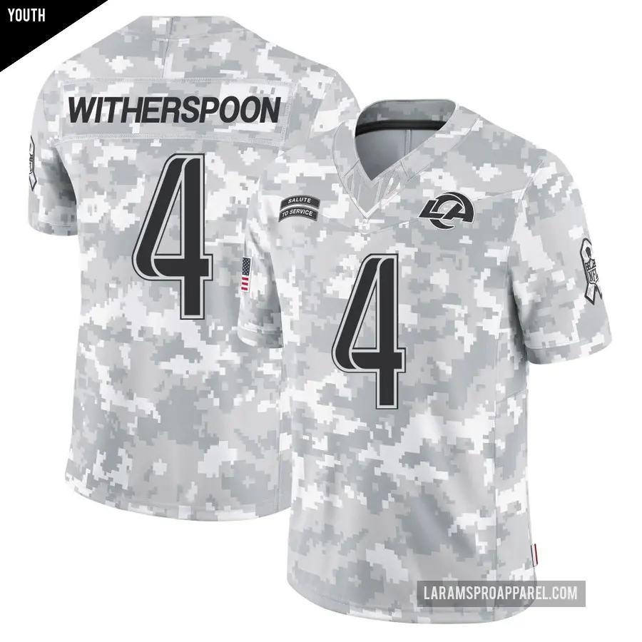 Youth Los Angeles Rams ＃4 Ahkello Witherspoon Arctic Camo Limited 2024 Salute to Service Jersey