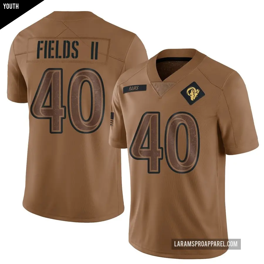 Youth Los Angeles Rams ＃40 Tony Fields II Brown Limited 2023 Salute To Service Jersey