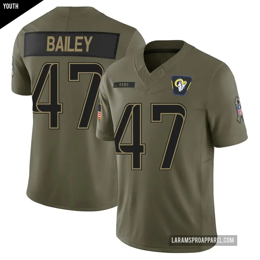 Youth Los Angeles Rams ＃47 Wesley Bailey Olive Limited 2025 Salute to Service Jersey