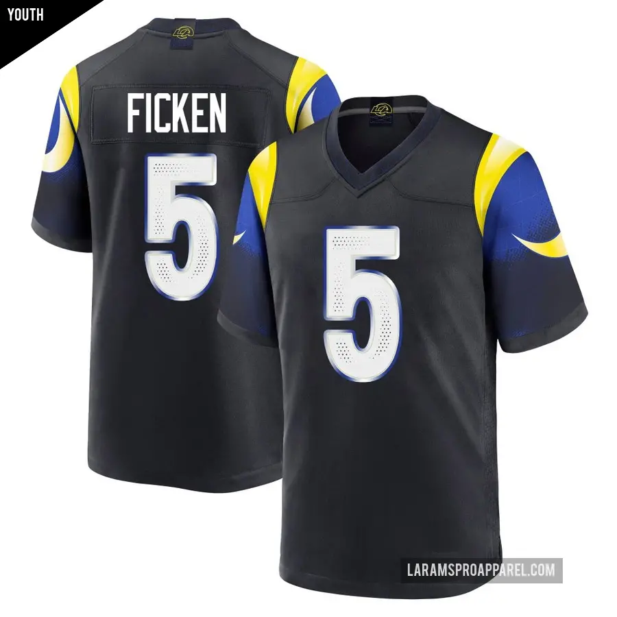 Youth Los Angeles Rams ＃5 Sam Ficken Blue Game Midnight 2025 Rivalries Collection Jersey
