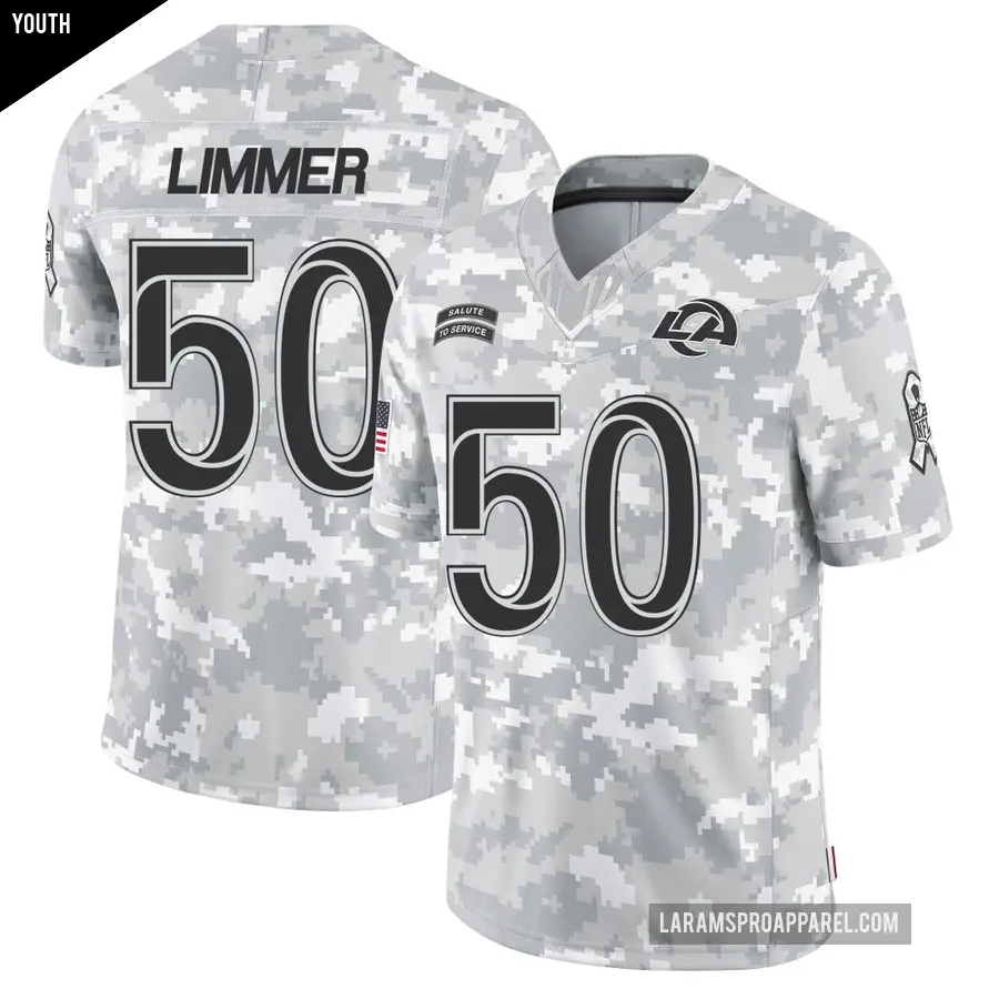 Youth Los Angeles Rams ＃50 Beaux Limmer Arctic Camo Limited 2024 Salute to Service Jersey