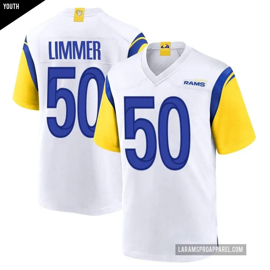 Youth Los Angeles Rams ＃50 Beaux Limmer White Game Jersey