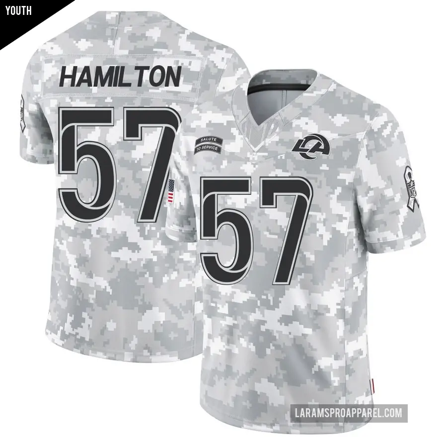 Youth Los Angeles Rams ＃57 Ty Hamilton Arctic Camo Limited 2024 Salute to Service Jersey