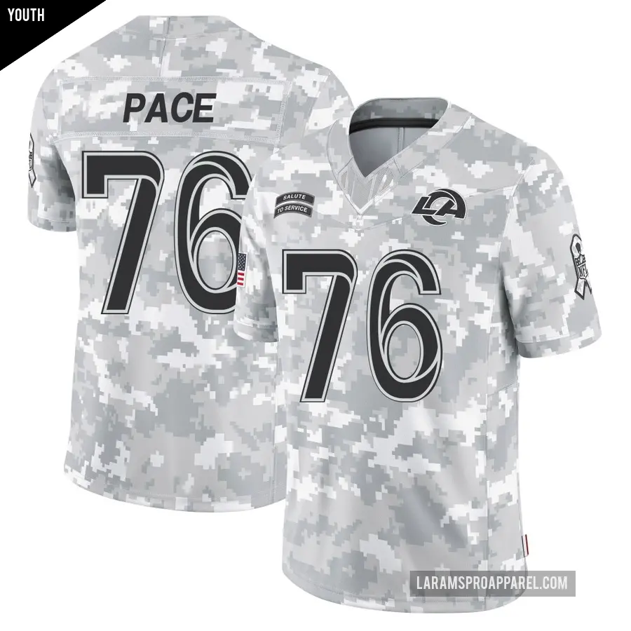 Youth Los Angeles Rams ＃76 Orlando Pace Arctic Camo Limited 2024 Salute to Service Jersey