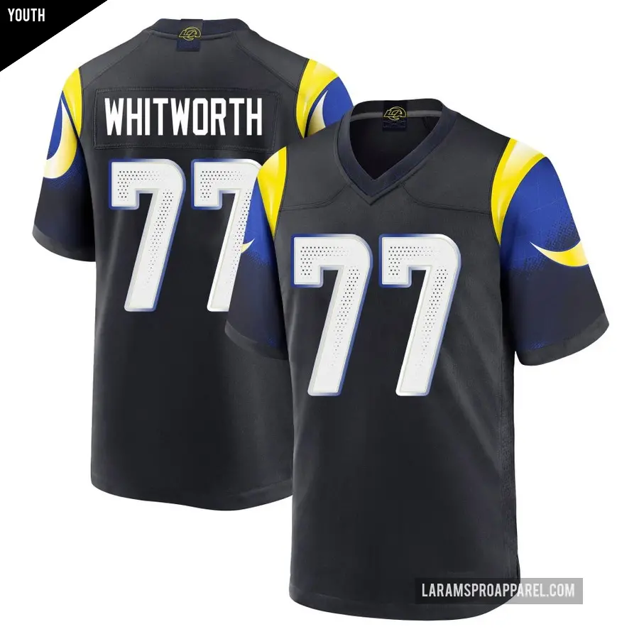 Youth Los Angeles Rams ＃77 Andrew Whitworth Blue Game Midnight 2025 Rivalries Collection Jersey