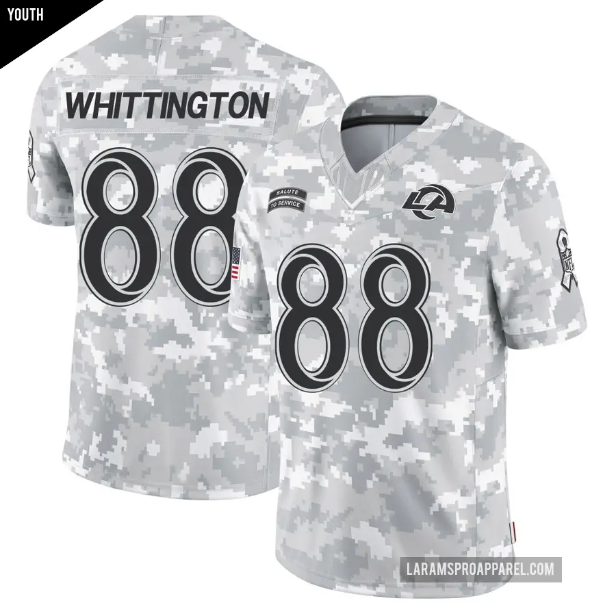Youth Los Angeles Rams ＃88 Jordan Whittington Arctic Camo Limited 2024 Salute to Service Jersey