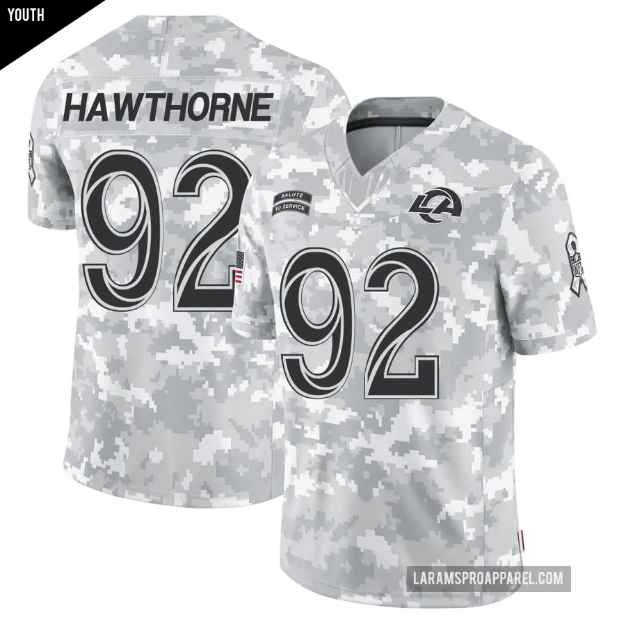 Youth Los Angeles Rams ＃92 Decarius Hawthorne Arctic Camo Limited 2024 Salute to Service Jersey