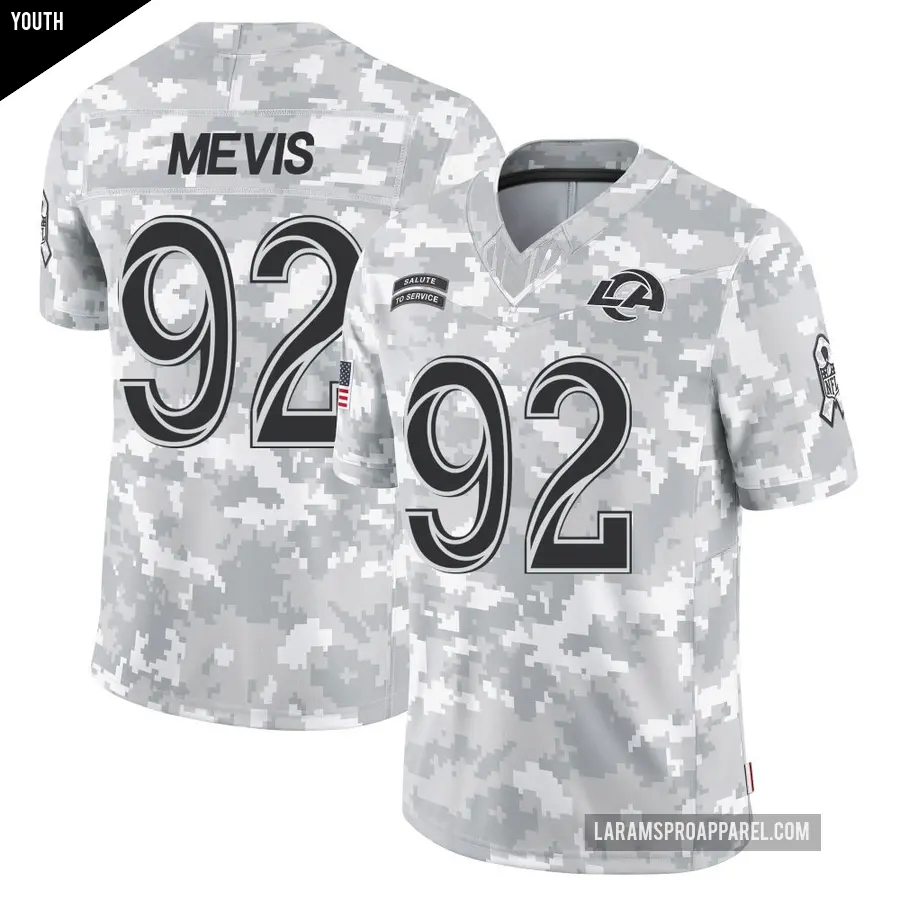 Youth Los Angeles Rams ＃92 Harrison Mevis Arctic Camo Limited 2024 Salute to Service Jersey