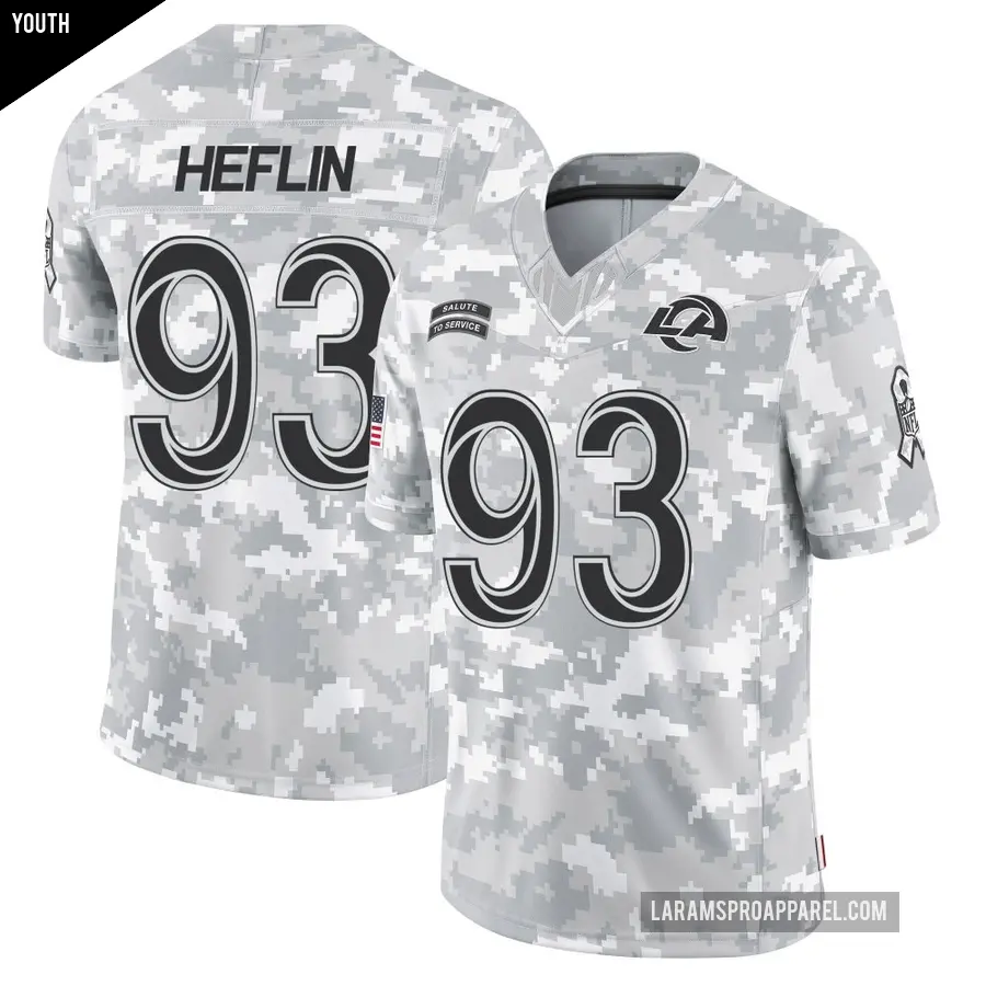 Youth Los Angeles Rams ＃93 Jack Heflin Arctic Camo Limited 2024 Salute to Service Jersey