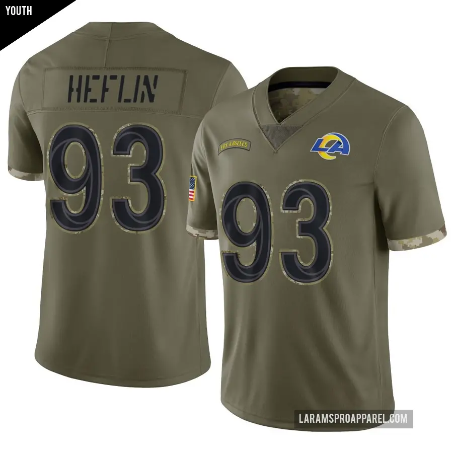 Youth Los Angeles Rams ＃93 Jack Heflin Olive Limited 2022 Salute To Service Jersey