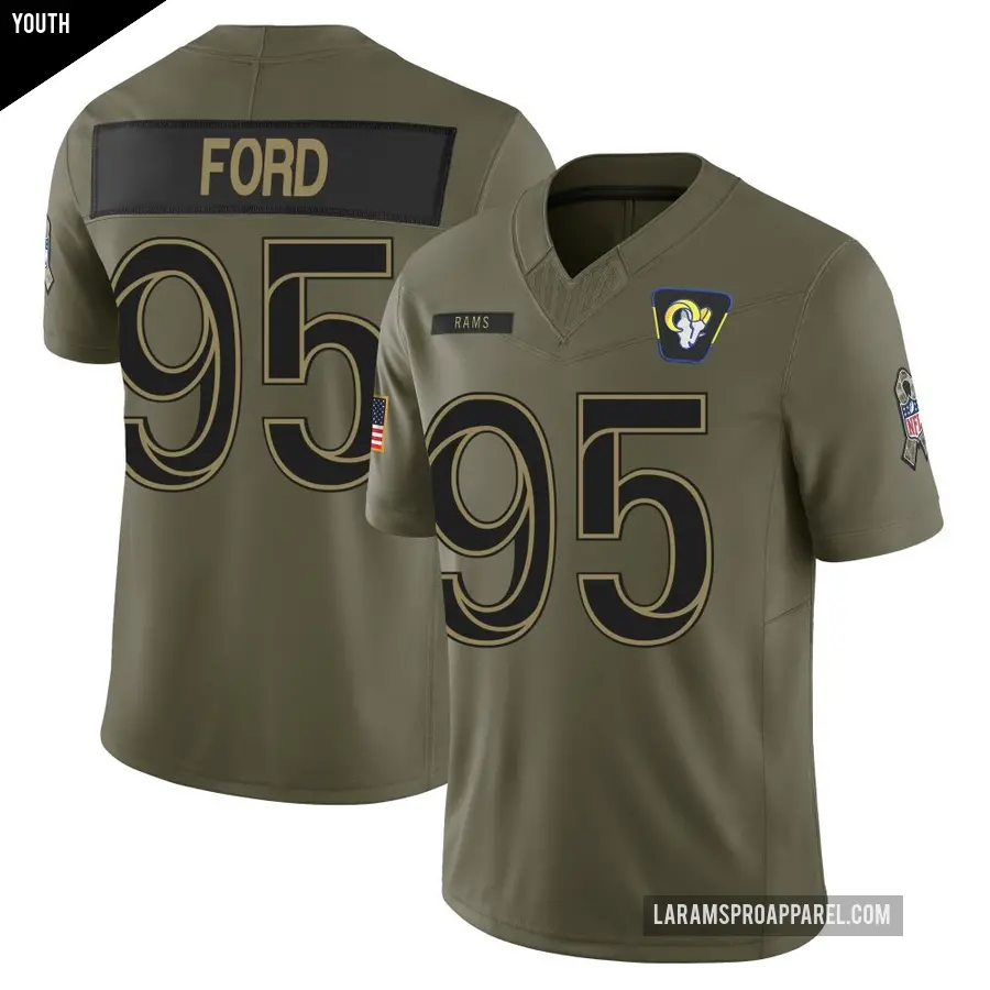 Youth Los Angeles Rams ＃95 Poona Ford Olive Limited 2025 Salute to Service Jersey