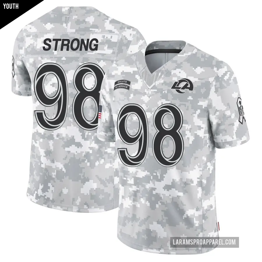 Youth Los Angeles Rams ＃98 Kevin Strong Arctic Camo Limited 2024 Salute to Service Jersey